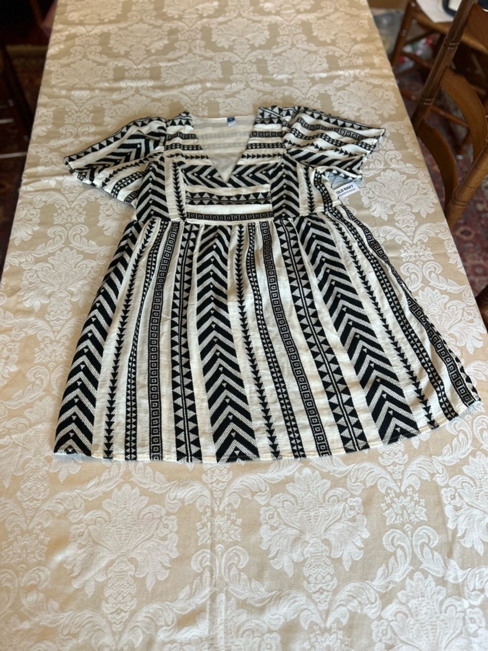 Old Navy Black & White Tribal A-Line Dress